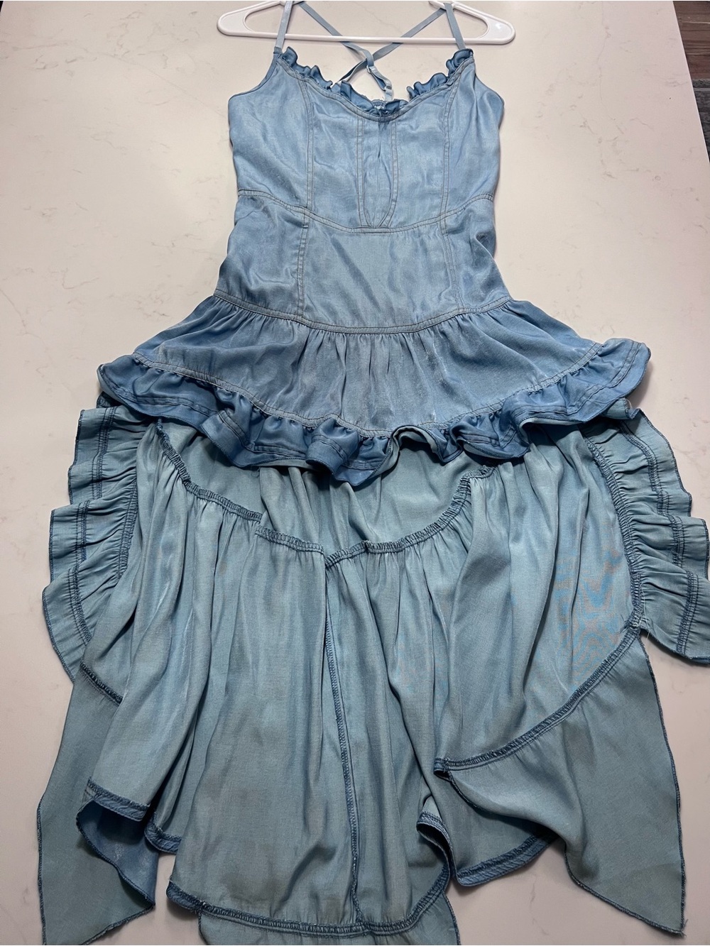 Light Blue Ruffle High-Low Dress - Picture 9 of 15
